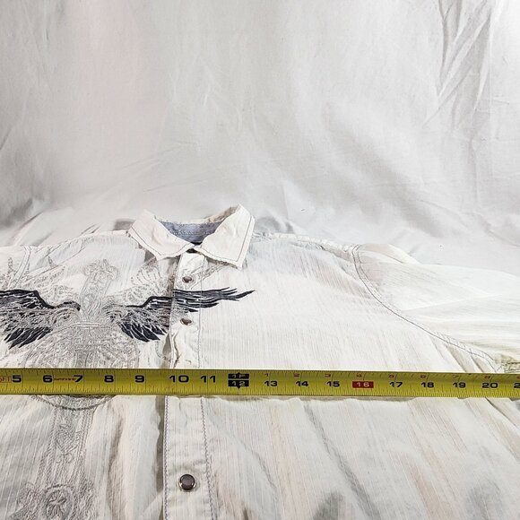 INC Cotton White Pearl Snap Button Long Sleeve Black White Print Mens Shirt Sz M - Picture 8 of 13